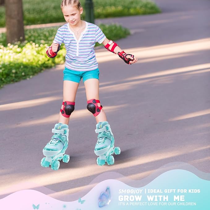 Kids Roller Skates for Girls-Outdoor 4 Size Adjustable Butterfly Quad Rollerskates for Indoor Ages 3-12 Years Beginners Children's Birthday Gift with Light Up Wheels patines para niñas Indoor