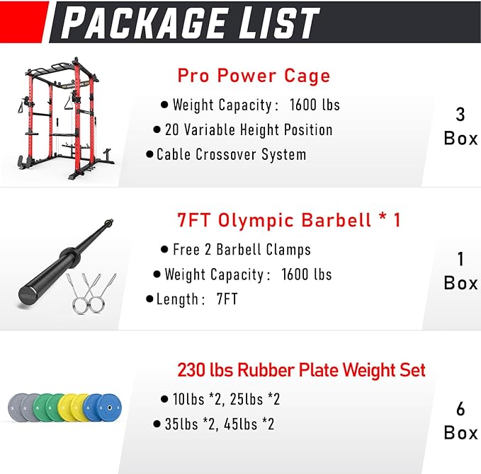 Sportsroyals Power Cage,1600lbs Multi-Function Power Rack with Adjustable Cable Crossover System and More Training Attachment, Weight Cage for Home Gym