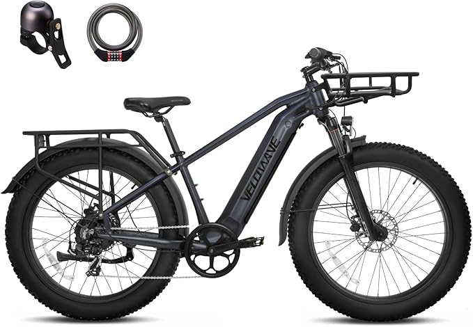 VELOWAVE Electric Bike for Adults Peak 1200W BAFANG Motor 28MPH Mountain Ebike 48V 15Ah Removable LG Cells Battery 26'' Fat Tire E Bike Shimano 7-Speed