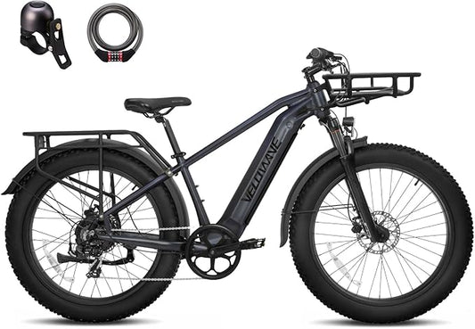 VELOWAVE Electric Bike for Adults Peak 1200W BAFANG Motor 28MPH Mountain Ebike 48V 15Ah Removable LG Cells Battery 26'' Fat Tire E Bike Shimano 7-Speed
