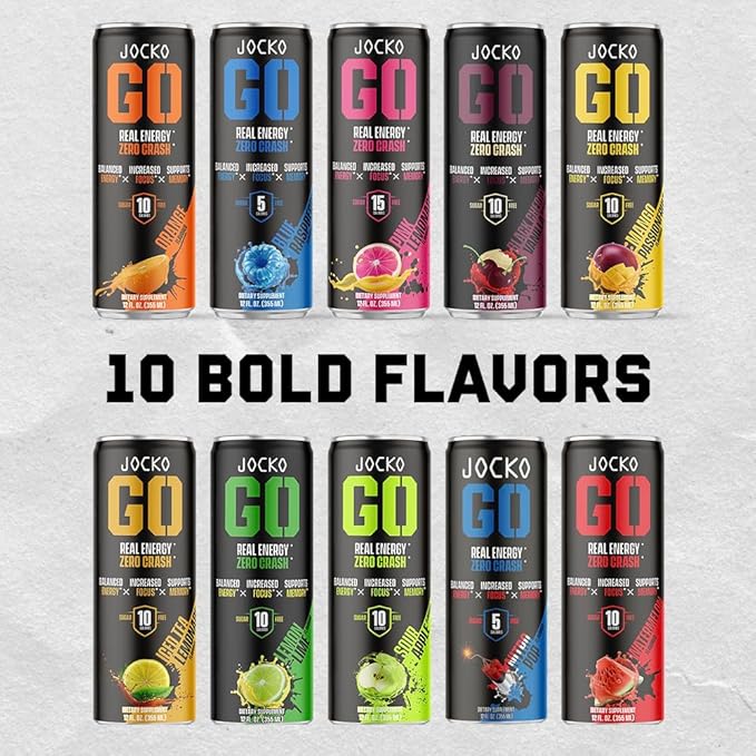 Jocko GO Energy Drink - Keto, Vitamin B12, Vitamin B6, Electrolytes, L Theanine, Magnesium- Energy Boost, Sugar Free Nootropic Monk Fruit Blend - 12 Pack (Nitro Pop)