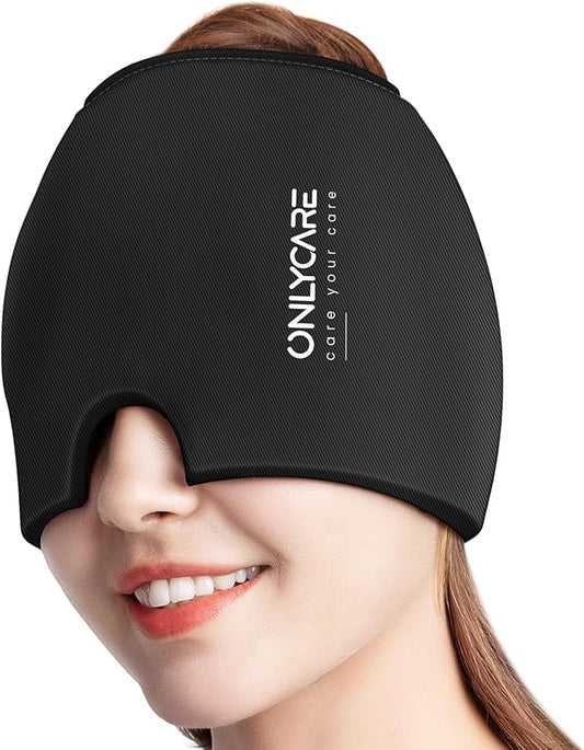 ONLYCARE Migraine Relief Cap, Upgraded Odorless Headache Relief Cap, 360° Gel Surround Ice Pack Mask for Migraine, Sinus, Stress, Frontal Headaches (Black)
