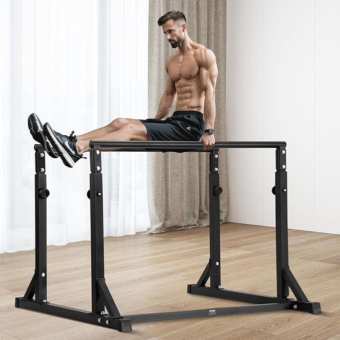 VEVOR Dip Bar, 800 lbs Capacity, Heave Duty Dip Stand Station with Adjustable Height, Fitness Workout Dip Bar Station Stabilizer Parallette Push Up Stand, Parallel Bars for Strength Training Home Gym
