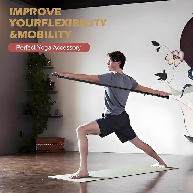 5ft Yoga Stick from Natural Bamboo - Non-Slip Handle Stretching Stick for Mobility,Versatile Exercise Tool with Flexibility,Stretch Bar for All Fitness Levels,Rehabilitation,and Posture