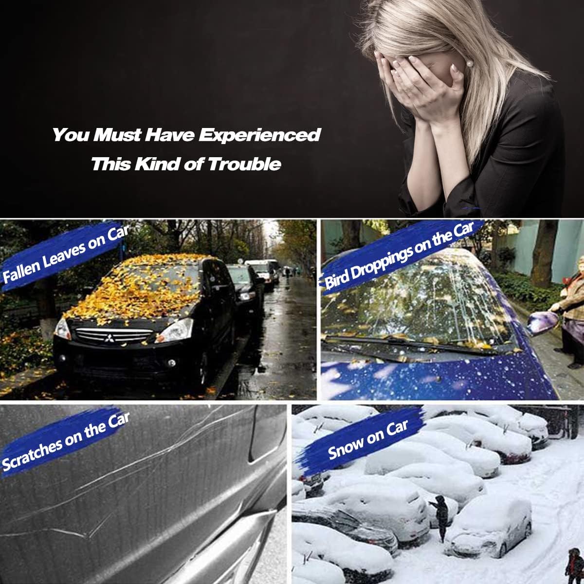 AUQDD 6-Layers PEVA New Material Sedan SUV Full Padded Car Cover Waterproof All Weather Weatherproof UV Sun Protection Snow Dust Storm Resistant Outdoor Exterior Custom Form-Fit Straps 165"-181"Black