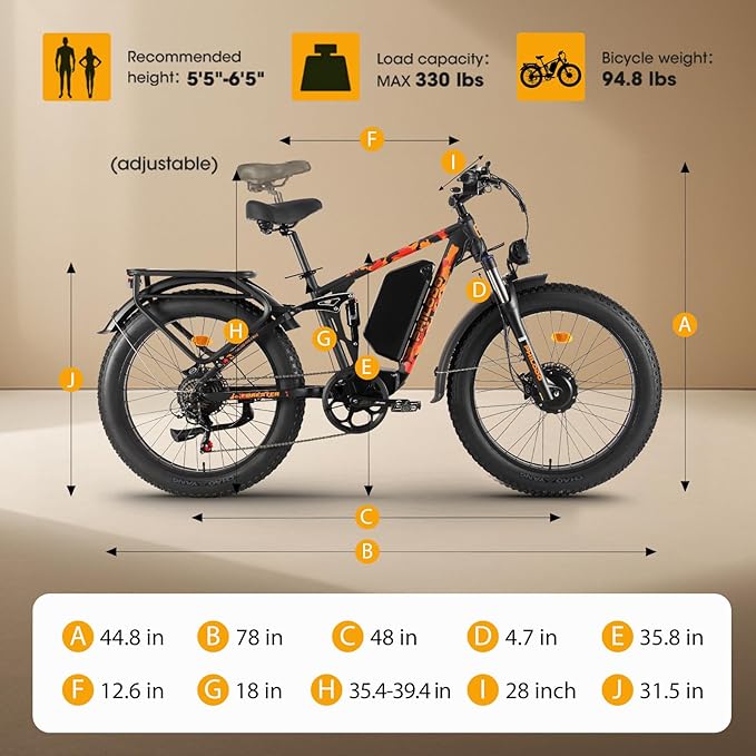 Electric Bike for Adults, 5000W Peak Dual Motor Ebike, 60V 26AH Long Range Dirtbike, 26" Fat Tires for All Terrain Electric-Bicycle, 45MPH-Hunting-Ebike for Off-Road Snow Sand