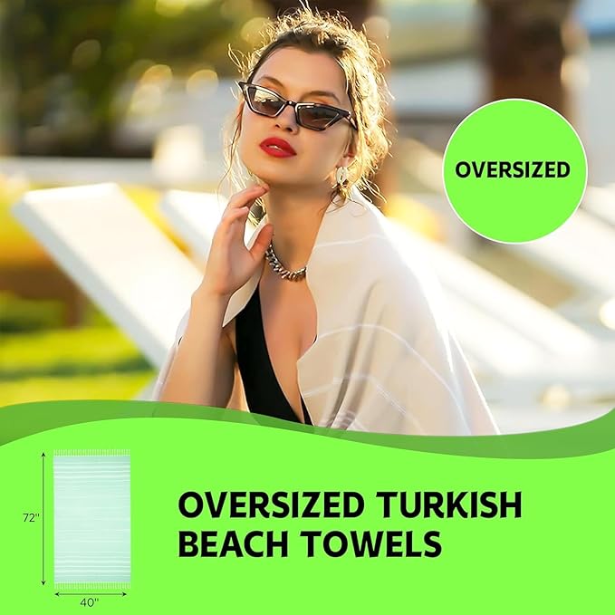 HAVLULAND Turkish Beach Towels Oversized -100% Turkish Cotton Super Soft Lightweight - Absorbent and Quick Drying Bath Towel - Sand Free Beach Towel - Turkish Towels for Adults (Grey, 6 Pack)