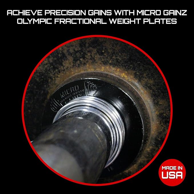 Micro Gainz Calibrated Fractional Weight Plate Set of 2 Plates, Choose Set (.25LB-1.25LB), Designed for Olympic Barbells for Strength Training & Micro Loading Bar Weights, Made in USA