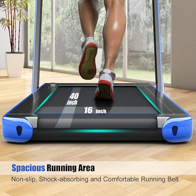 GYMAX Walking Pad, 2.25HP Dual Display Foldable Treadmill for Home with Remote/Smart App Control, Portable Compact Treadmill for Office Under Desk, Folding Running Machine for Small Spaces