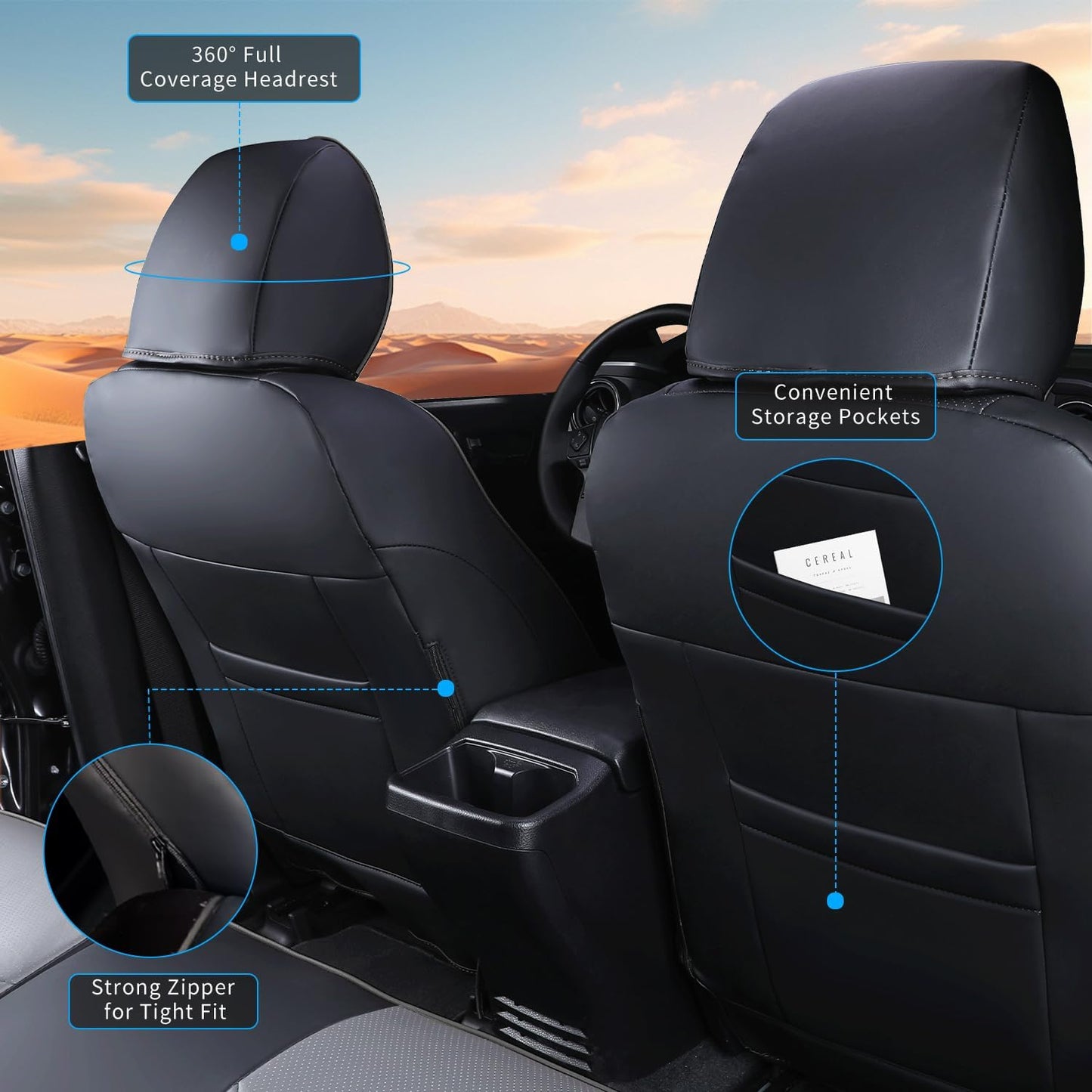 Car Seat Covers Full Set for Toyota Tacoma Double & Crew Cab 2023 2022 2021 2020 2019 2018 2017 2016 Tacoma Interior Accessories Premium Faux Leather Breathable Waterproof (Black+Gray)