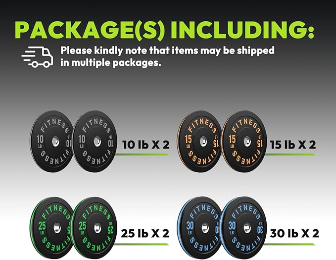 Rubber Weight Plates, Olympic Bumper Plate Set 2-Inch, 45/100 / 160/190 / 260/300 lb Barbell Weights for Home Gym, Colored Standard Strength Training Plates for Weightlifting