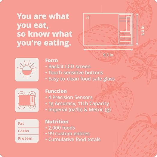 Greater Goods Nutrition Scale with Food Grade Glass, Perfect for Calorie Counting, Meal Prep, and Weight Loss (Coral Pink)