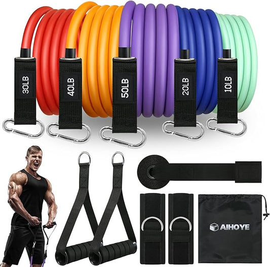 Aihoye Resistance Bands for Working Out, Exercise Bands with Handles, Stretch Bands for Exercise, Workout Bands with Door Anchors for Physical Therapy & Strength Training