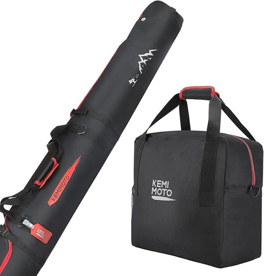 KEMIMOTO Ski Bag and Boot Bag Combo, Snowboard Bag Padded Ski Bags for Air Travel, Snow Ski Bags Fit Skis Up to 200cm, Ski Double Bag Combo