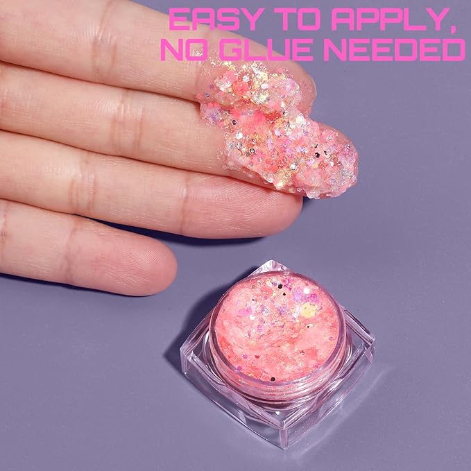 Teenitor Pink Glitter Glow in The Dark Glitter Gel, Pink Face Glitter Gel, Body Glitter Hair Glitter for UV Black Light Glow Party Raves Concerts