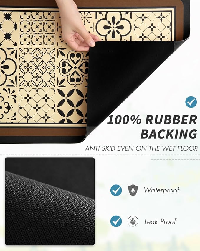 AMOAMI Coffee Mat Hide Stain Rubber Backed Absorbent Dish Drying Mat for Kitchen Counter - Fits Under Coffee Maker - KHAKI 16X24