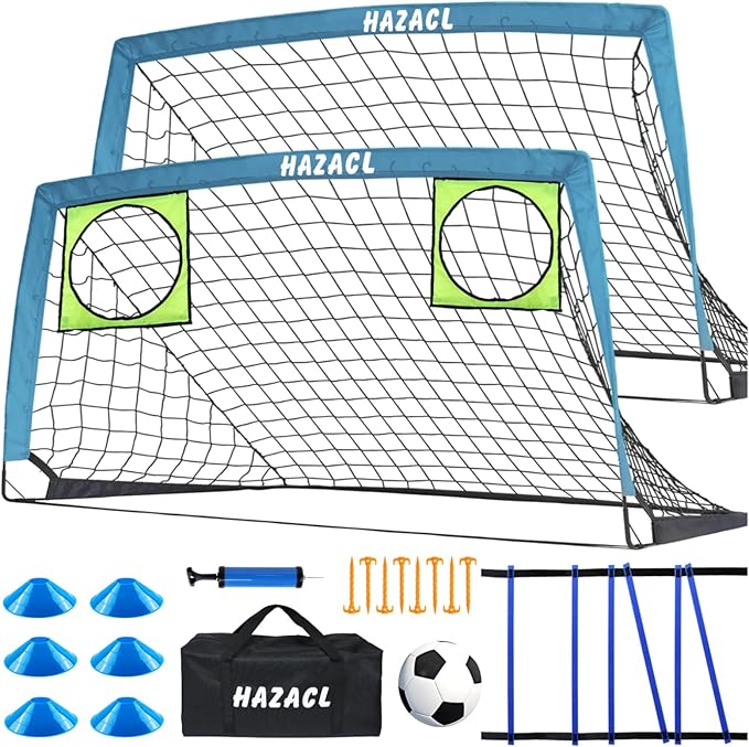 Kids Soccer Goal for Backyard, 6x4 9x5 FT Portable Soccer Nets Pop Up with Ball, Agility Ladder, Cones, Target & Carry Bag for Toddler Youth Outdoor Indoor Training Practice Sports Games Play