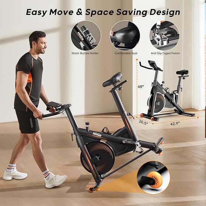 Exercise Bike, Magnetic Resistance/Brake Pad Stationary Bike with Exclusive App, 300lb Weight Capacity Indoor Bike with Soft Seat Cushion, Silent Belt Drive, Heavy Flywheel and LCD Monitor