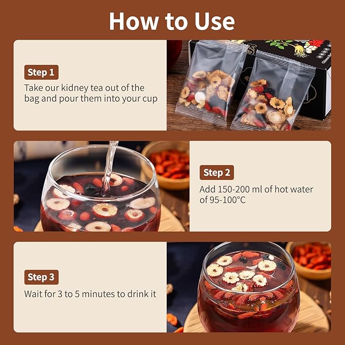 Ginseng Five Treasures Kidney Tea - Chinese Six Treasure Organic Cleanse Detox for Women and Men's Health - 7 Precious Ingredients Formula (30 Bags/2 Boxes)