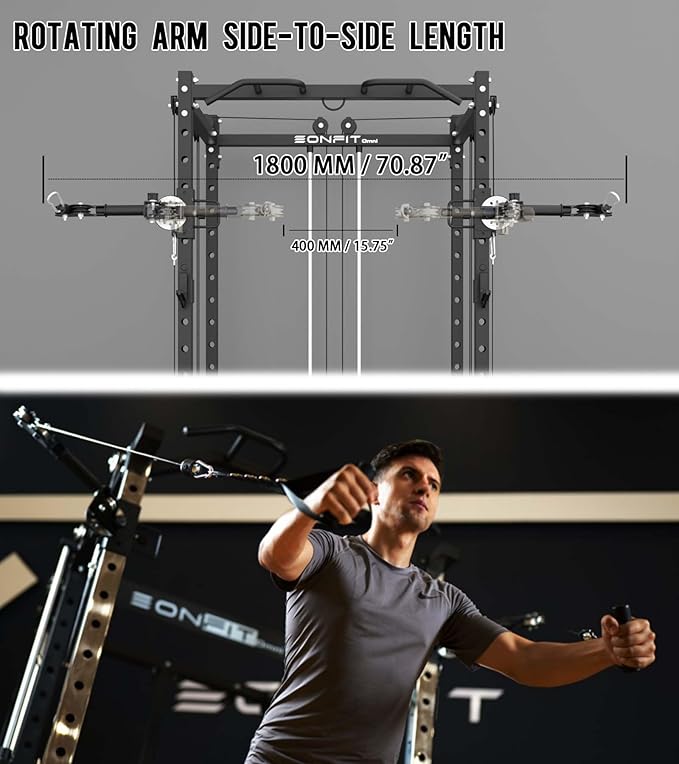 Eonfit E2 Power Cage，1500LB Squat Rack with Cable Crossover System.Multi-Function Power Rack for Home Gum.All-in-One Squat Rack with More Training Attachments