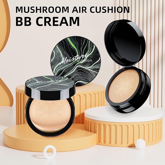 Mushroom Head Air Cushion CC Cream - BB Cream Foundation Makeup Moisturizing Concealer Long-Lasting, Cushion Foundation Full Coverage Self Adjusting for Mature Skin & All Skin Types （Medium Deep)