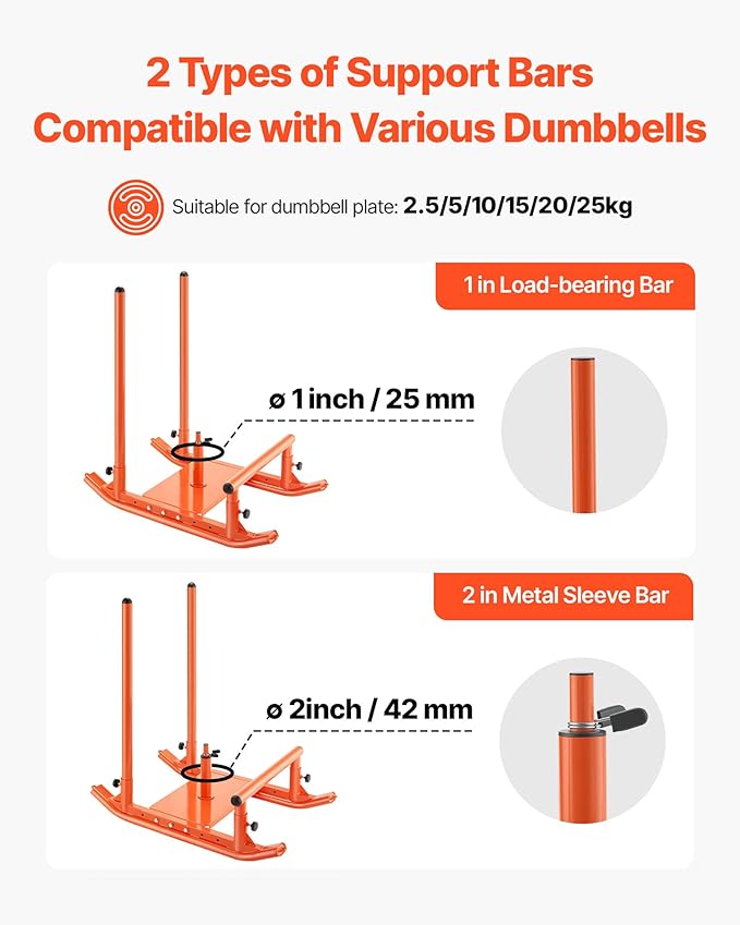 VEVOR Weight Sled, Steel Power Sled, Fitness Strength Training Sleds for Athletic Exercise Speed Improvement, Workout Fitness Equipment with Handle, Compatible with 1/2 in Weight Plates, Orange