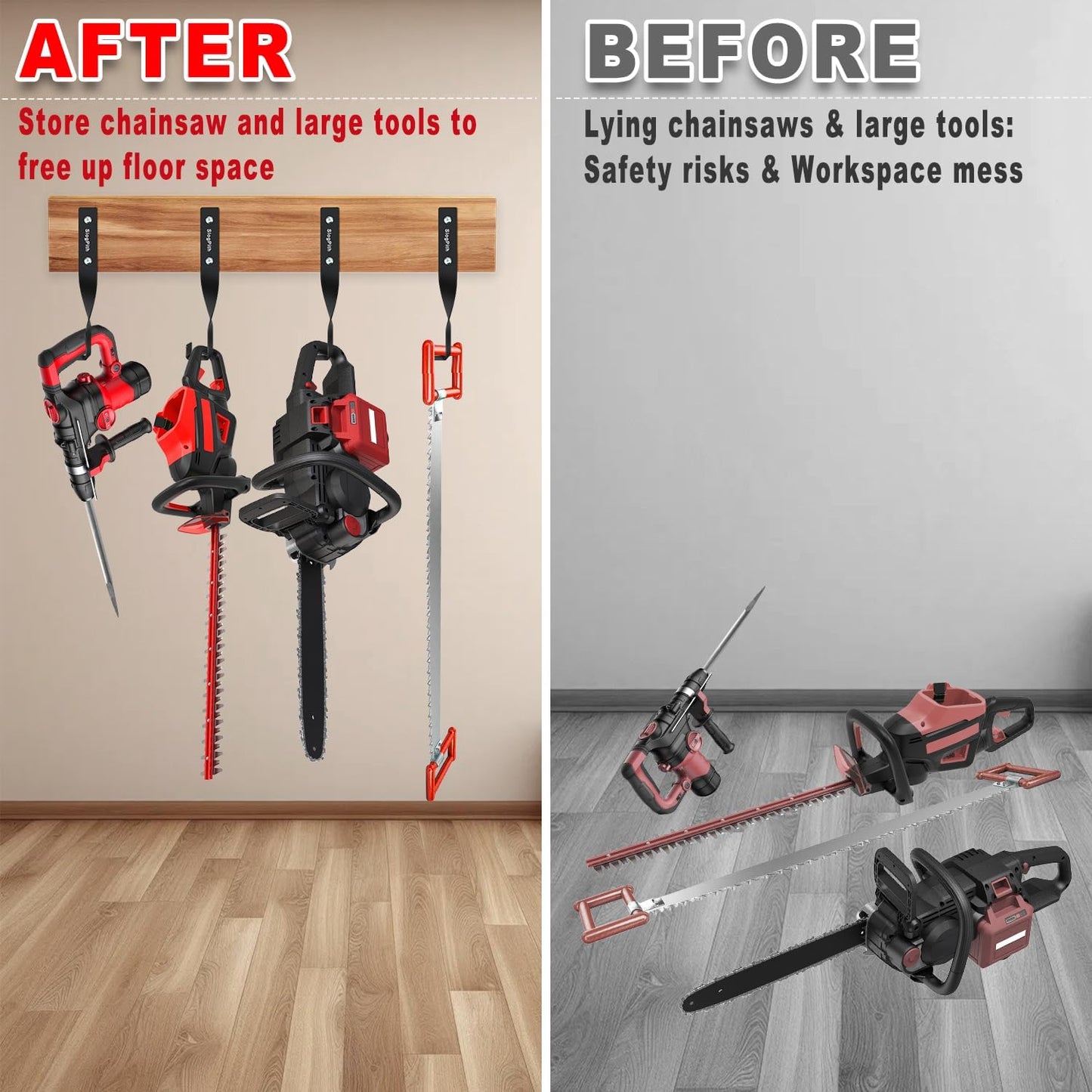 Chainsaw Holder,Chainsaw Holder For Garage Wall Mount, Garage Storage Hooks For Chainsaw,Backpack Blower,Weed Eater&Tools,Rustproof Chainsaw Wall Mount Hanger Organizes Tools,Saves Space (2 Pcs Black)