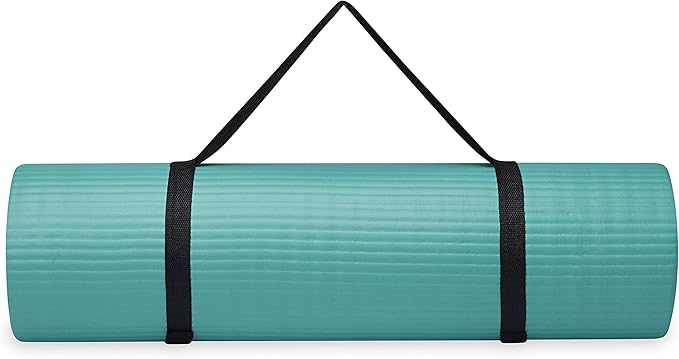 Gaiam Essentials Thick Yoga Mat Fitness & Exercise Mat with Easy-Cinch Yoga Mat Carrier Strap, 72"L x 24"W x 2/5 Inch Thick