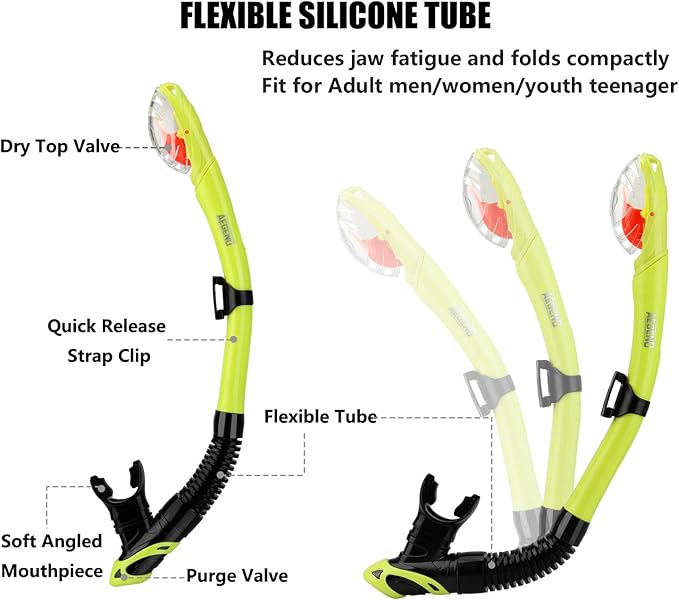 Aegend Dry Snorkel, Dive Mask Easy-Breath Free Diving Snorkel for Snorkeling Scuba Diving Freediving Swimming, with Top Dry Valve and Food-Grade Silicone Mouthpiece