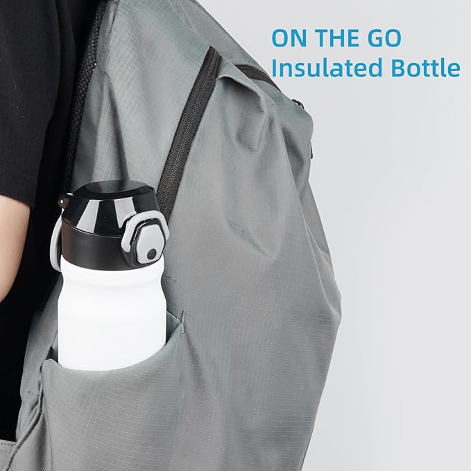 Insulated Water Bottle with Straw and Carry Loop,18 oz Stainless Steel Double Wall Vaccum Metal Water Flask with Leak-proof Lid,White