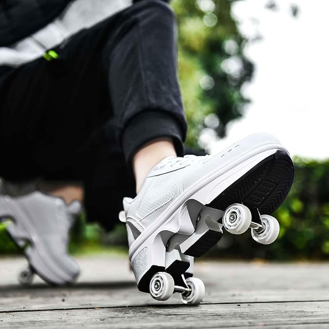 Double-Row Deform Wheel Automatic Walking Shoes Invisible Deformation Roller Skate 2 in 1 Removable Pulley Skates Skating Parkour