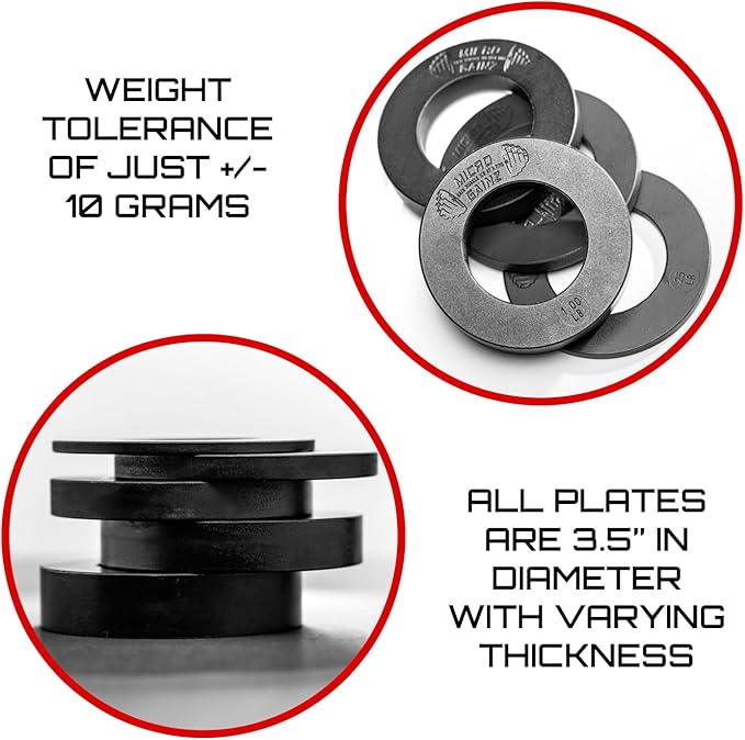 Micro Gainz Calibrated Fractional Weight Plate Set of 2 Plates, Choose Set (.25LB-1.25LB), Designed for Olympic Barbells for Strength Training & Micro Loading Bar Weights, Made in USA