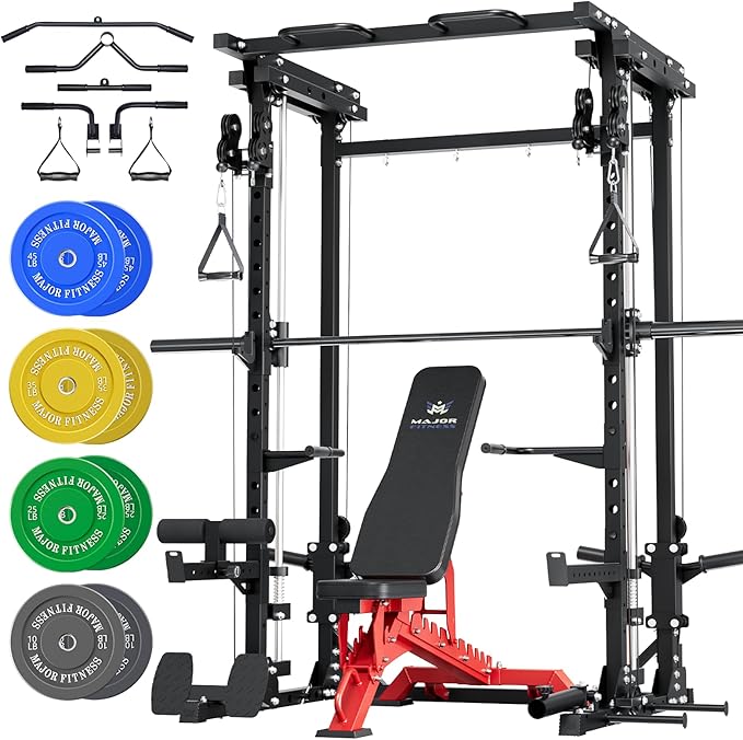 Major Fitness Drone3 Smith△ Machine – All-in-One Home Gym Squat Rack with Weight Bar, Cable Crossover Machine – Heavy-Duty Fitness Equipment for Strength Training and Full-Body Workouts