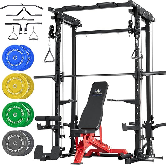 MAJOR FITNESS Drone3 Smith Machine, All-in-One Home Gym Power Rack with Cable Crossover, Pull-Up Bars, T-Bar & Squat Station, Heavy-Duty Full-Body Workout for Strength Training
