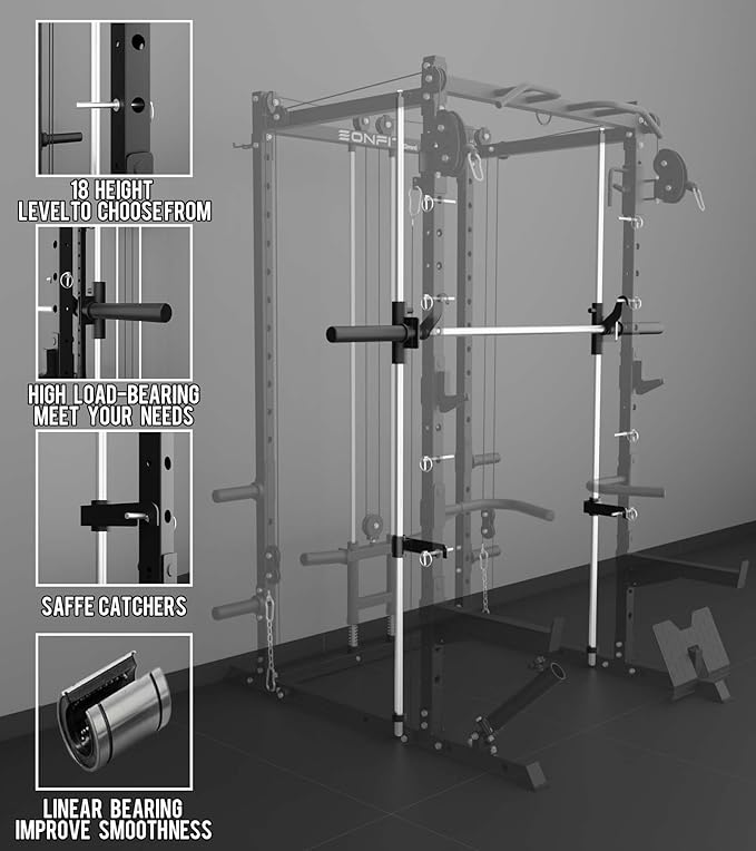 Eonfit E3 Smith Machine with 360°Rotating Arm for Home Gym Equipment, Multi-Function Power Cage Squat Rack with Cable Crossover LAT Pulldown Pulley System All in One