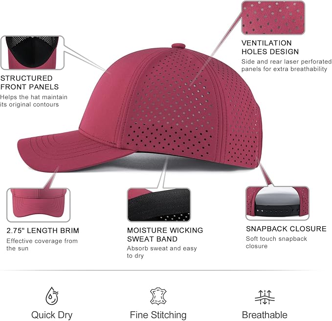 VOBOOM Men Quick Dry Baseball Cap Laser Cut Mesh Ball Curved Brim Snapback Hat