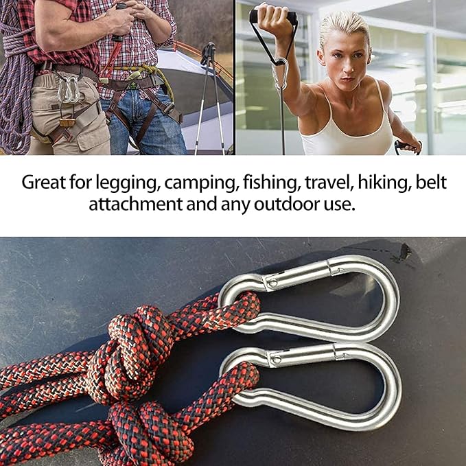 3 Inch Carabiner Spring Snap Hook Steel Clip Link Buckle Heavy Duty 8x80mm 10 Pcs for Outdoor Camping Hiking Hammock Swing, White