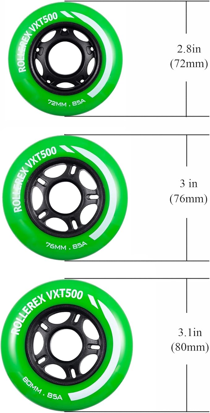 Rollerex VXT500 Inline Skate Wheels (8-Pack) (Various Size & Color Options Available) -Indoor Outdoor- Intended for Roller Blade Wheel Replacement