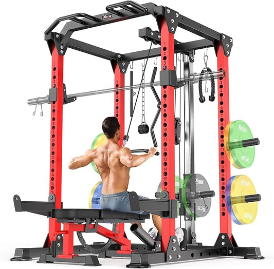 Power Cage,1600lbs Multi-Function Power Rack with Adjustable Cable Crossover System and More Training Attachment, Weight Cage for Home Gym