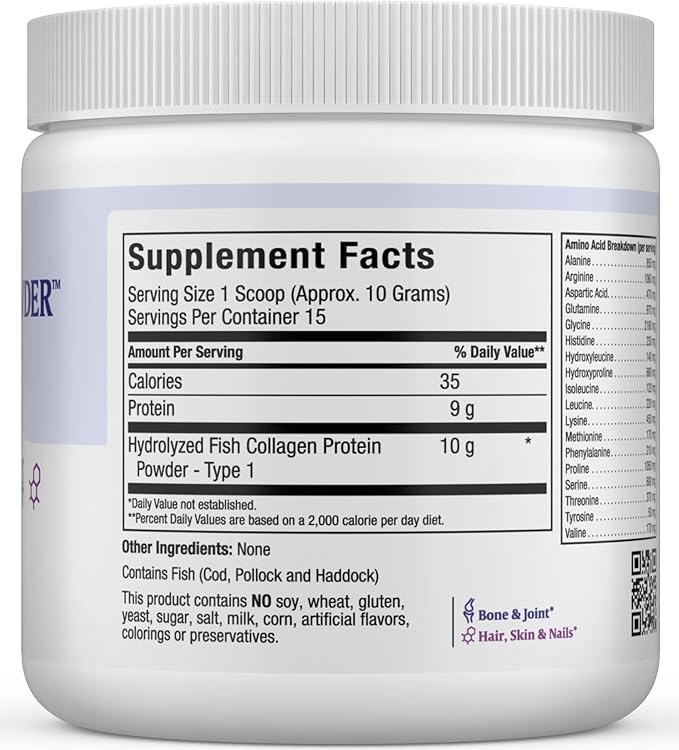 Maxi Health Collagen Peptides Powder – Type I Unflavored Marine Powder Collagen for Women & Men - Wild-Caught Protein Supplement for Joints, Skin, Hair & NailNails (5.46 oz)