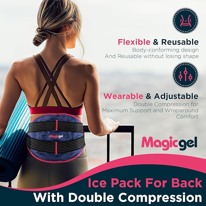 Magic Gel Back Ice Pack - Maximum Compression Sports Cold Compress Wrap for Back & Lower Body - Reusable Hot & Cold Packs