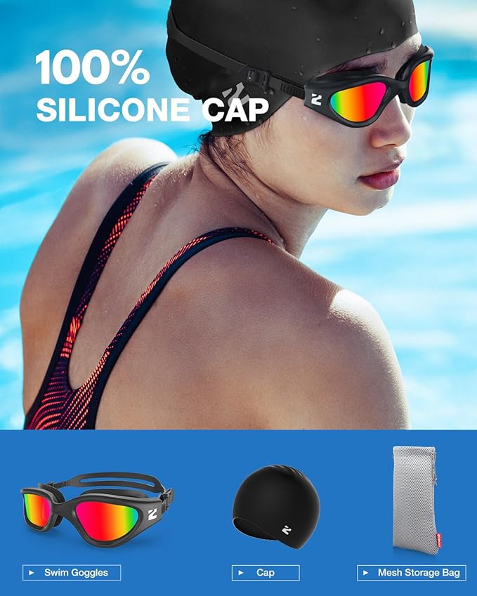 ZIONOR G1 Lite Swim Goggles with Swim Cap Comfortable Anti-fog Swimming Goggles Cap Set for Adult Men Women