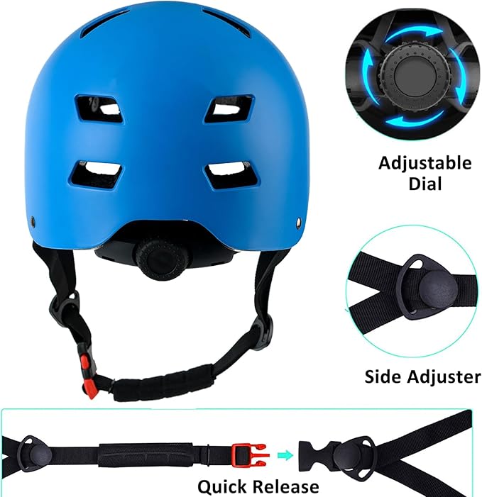 Bike Helmet 3 Sizes for Teenager Kids Youth Adults,Bavilk Skateboard Helmet Adjustable Multi-Sport Bicycle Cycling Scooter Roller Skate Inline Skating Rollerblading for Girls Boys Women Men Teen