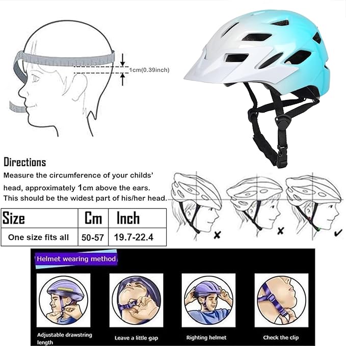 Kids Bike Helmet,Bavilk Kids Boys Girls Bike Helmets with LED Light Detachable Visor Children Youth Teen Multi-Sport for Skating Cycling Scooter Skateboard Adjustable & Lightweight 19.7"-22.4"