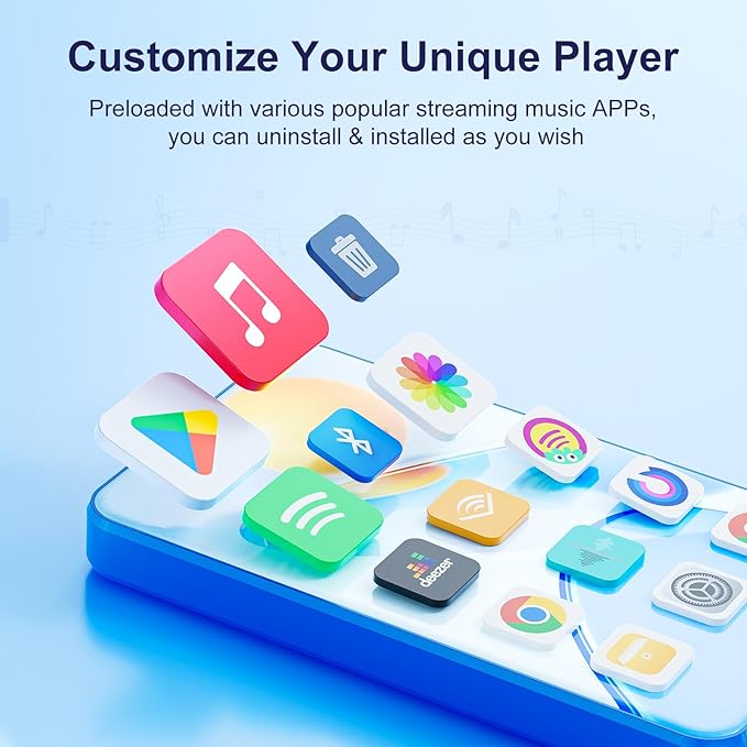 80GB MP3 Player with Bluetooth WiFi, 4" MP3 Players with Spotify, 2000mAh MP4 Player with Touch Screen, Android Music Player with Spotify Kids, Audible, Amazon Music, Play Store