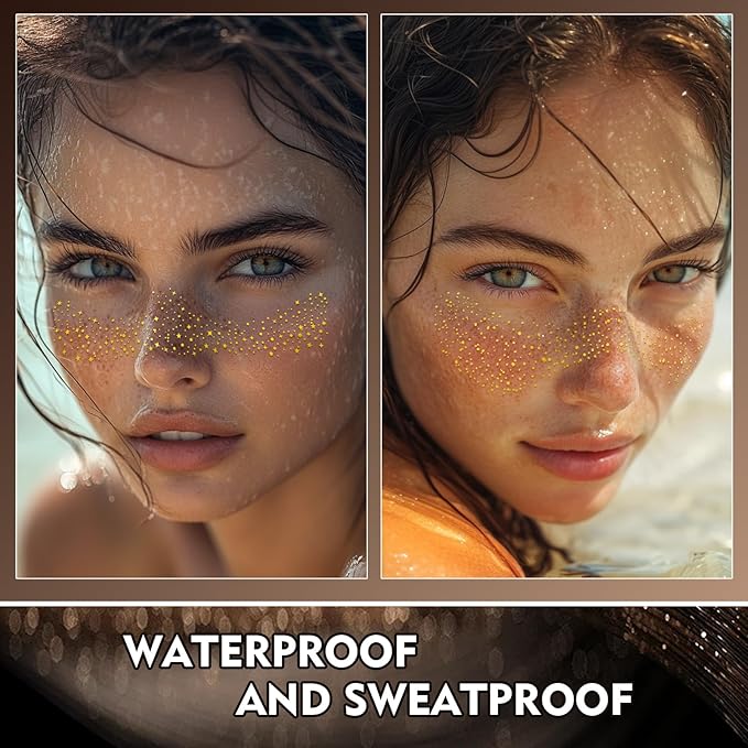 Glitter Freckles,Glitter Freckles Face Tattoo,Gold Freckles,Sparkle Freckles,Face Glitter Makeup Patches,6pcs