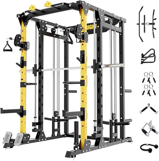 F4 Smith Machine, Power cage with Adjustable Cable Crossover System, All-in-One Squat Rack Training Equipment for Home Gym