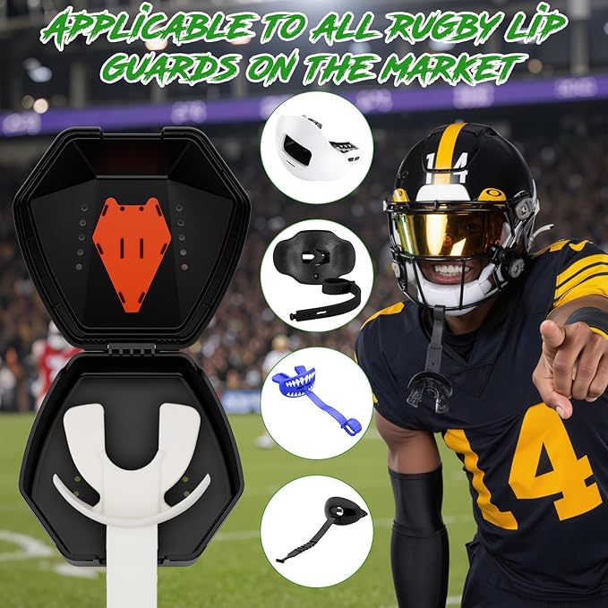ARGOMAX Sports Lip Guard Case with Clip, Specializing Storage of Mouthguards with Lip Protection. Compatible with Various Brands of Football Lip Guard, Black+Orange.