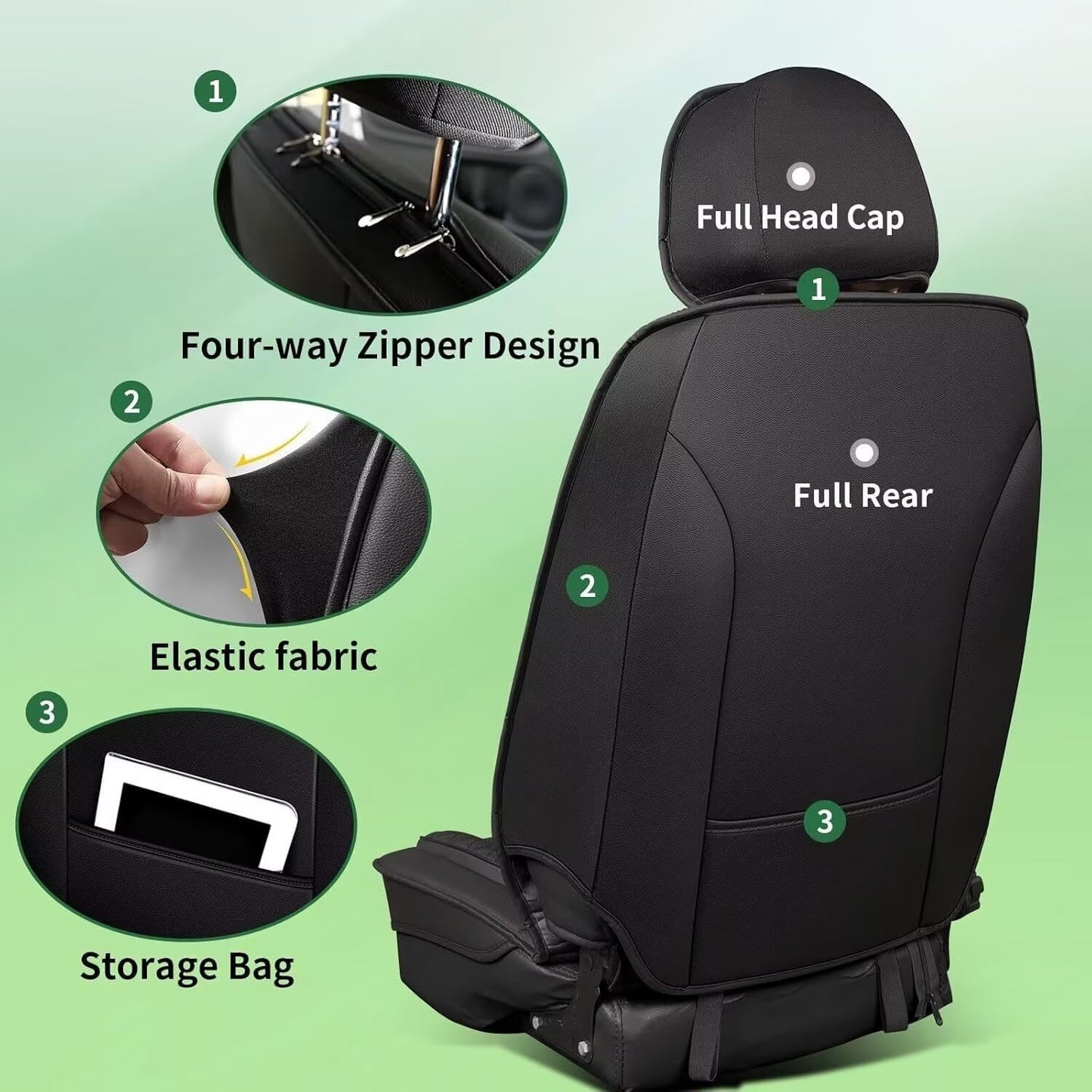 YORKNEIC Fit for Hyundai Kona Seat Covers 2018-2025: Leather Waterproof Car Seat Covers Anti-Slip Protector Full Set (2 Row 5 Seats, Black)