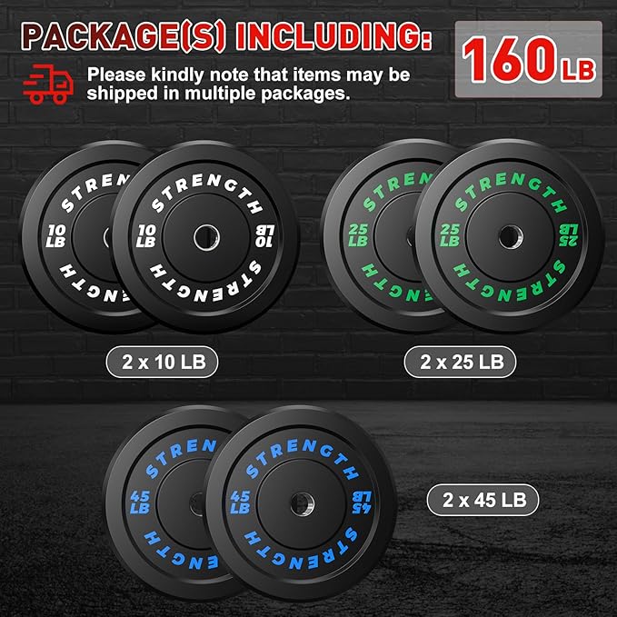 Premium Color-Coded Rubber Bumper Plates Set - 2 Inch Olympic Weight Plates for Home Gym Cross and Strength Training